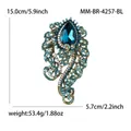 Vintage large gold alloy brooch with blue water drop crystal and floral rhinestones - Vintage Luxury Long Style (4257-BL) / Antique Gold-Peacock Blue