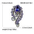 Vintage gold brooch with dark blue stones and light blue crystals, size 15x5.7cm - Vintage Luxury Long Style (4257-BL1) / Antique Gold-Royal Blue
