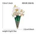 Chic gold alloy ice cream brooch with pearls and green enamel drips for women - Blue