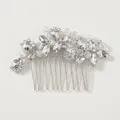 French vintage silver bridal hair comb with crystal flowers and leaf rhinestones - Silver