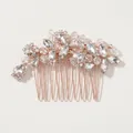 Handmade rose gold bridal hair comb with vintage floral crystals and branch bead design - Rose Gold