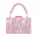 Pink marble texture acrylic evening clutch bag with beaded handle for weddings - Pink