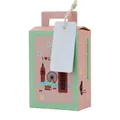Pink and green mini suitcase favor box with London illustrations and gift tag - Pink (London Theme)