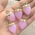 Pink translucent strawberry charms with gold clasps for DIY jewelry making and crafts - Gradient-Pink