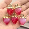 DIY strawberry charms in five gradient pink resin shades with golden leaf caps - Gradient Red