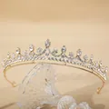 Sparkling crystal bridal crown with golden base and rhinestones for weddings - 38# Golden Wavy Crested Crown