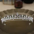 Silver bridal tiara with sparkling rhinestones and crystal petal design for weddings - 39# Silver Wavy Crested Crown