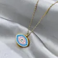 Golden Evil Eye necklace with pink and blue enamel inlay on silver silk background - Blue Pink Contrast (ADD-202G-3)