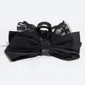 Elegant black satin and lace bow hair clip with heart embroidery and central claw - Black Lace Hair Claw