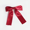 Elegant deep red satin bow hair clip with ribbons for women and fashion hairstyles - Red Bow