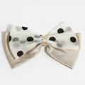 Elegant champagne satin and white polka dot mesh double layer hair bow with metal ring - Champagne Mesh Polka Dot