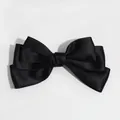 Elegant black satin bow hair clip with a smooth glossy finish for hair accessories - Black Duckbill Clip
