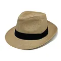 Neutral straw fedora sun hat in natural tan with wide black ribbon band for beach - M / Khaki (Ribbon Style)