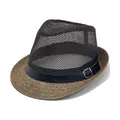 Men's summer straw fedora hat featuring brown mesh top and light tan brim variant - M / Dark Khaki (Mesh Belt Style)