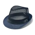 Navy blue breathable mesh fedora hat with black leather strap and silver buckle accent - M / Navy Blue (Mesh Belt Style)