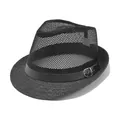 Men's black straw fedora with breathable mesh crown and stylish metal buckle band - M / Black (Mesh Belt Style)