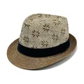 Men's straw sun hat with geometric star pattern and black decorative ribbon band - M / Dark Khaki (Diamond Snowflake Style)