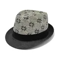 Men's retro fedora straw hat with black and white weave and plain black band - M / Black (Diamond Snowflake Style)