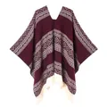 Burgundy tribal knit poncho for men and women featuring cream fringe accents - 130x150cm / Spliced Square Pullover Tassel (Wine Red)