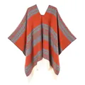 Burnt orange knit poncho with turquoise tribal patterns and white fringe detail - 130x150cm / Spliced Square Pullover Tassel (Orange)