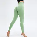 Pantalon de yoga côtelé sans couture vert clair à taille haute avec effet froncé - S / Bas / Vert Haricot