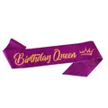 Deep purple glitter sash with golden Birthday Queen text and crown for party decor - Birthday Queen-Purple with Gold Letters