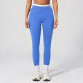 Hellblaue Yoga-Leggings mit hohem Bund und weißem Kontrast für Damen-Fitnesstraining - Himmelblau
