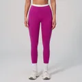 Hoch taillierte magenta Ripp-Yoga-Leggings mit weißem kontrastierendem Bund - Drachenfrucht