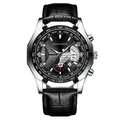 Men's business sport watch with silver case, black dial and black leather strap - Silver Case Black Dial Black Strap