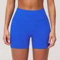 Short de yoga sans couture bleu vif pour femme avec taille haute en V pour le sport - Bleu Éblouissant