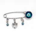 Silberne Evil Eye Sicherheitsnadel-Brosche mit hohlem Herzanhänger und blauen Augen - Silberner Herz Böses Auge Stil (EY6105SR04)