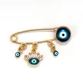 Goldene Evil-Eye-Sicherheitsnadel-Brosche mit blauen Augenanhängern und Zirkonias - Goldener Halbmond Böses Auge Stil (EY6105GD01)