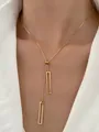 Adjustable golden Y-shaped necklace with minimalist double rectangular open frames - Gold Rectangle / Gold