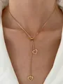 Golden double heart pendant necklace with adjustable box chain in polished finish - Gold Heart / Gold