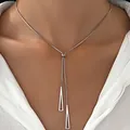 Minimalist silver adjustable Y-necklace with geometric hollow triangle pendants - Silver Triangle