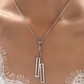 Minimalist silver S925 geometric necklace featuring hollow rectangles and box chain - Rectangular Silver