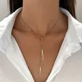 Minimalist gold Y-shaped titanium necklace with adjustable slider and hollow triangle charms - Gold Triangle