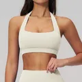 Cremeweißes Halter-Yoga-Set mit High-Waist-Leggings und High-Impact-Sport-BH - S / Beige