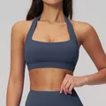 Schieferblauer Halterneck-Sport-BH mit quadratischem Ausschnitt für Yoga und Fitness - S / Kobaltblau