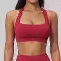 Soutien-gorge de sport yoga dos nu rose framboise avec col carré et large bande - Rouge Cerise