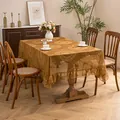 Brown vintage lace tablecloth with elegant floral embroidery and ruffled edges for dining tables - Flower Mirror Orange-Yellow