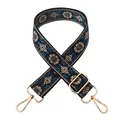 3.8cm vintage blue floral jacquard wide strap with adjustable golden hardware - Black Blue Khaki Floral