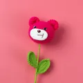 Handmade crochet pink strawberry bear flower with green stem and leaves for gifts - Rose Red Bear Style (Large)