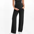 Détail du pantalon de maternité noir à jambes larges avec panneau de soutien taille haute - Noir