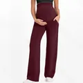 Détail du pantalon de maternité large rouge vin avec bandeau de soutien du ventre - Bordeaux