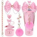Pink glitter bow and heart accessory set with pearl chain for Stanley tumbler - Set 3 (Cup Not Included)