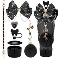 Black accessory set for Stanley tumblers including bow, silicone boot, and pompom charm - Set 4 (Cup Not Included)