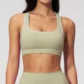 Women's bean green square neck sports bra with white contrast piping and matching high waist leggings - S / Tops / Moss Green