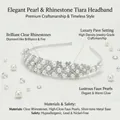 Detalle de diadema nupcial con perlas brillantes, diamantes y base plateada - Diadema de Perlas y Diamantes de Imitación Plateada