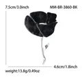 Elegant black marble textured flower brooch in silver metal finish with size labels - Black